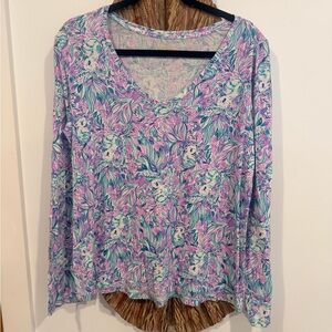 Lilly Pulitzer V-Neck Long Sleeve Top Size Large
